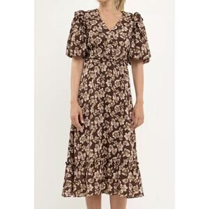 English Factory Crinked Floral Puff Sleeve Maxi Dress